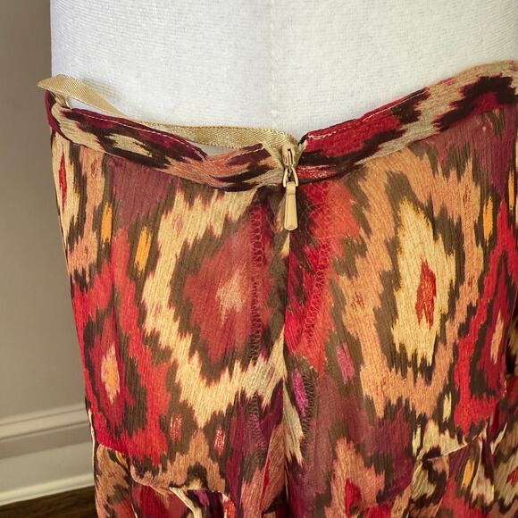 Valerie Stevens 100% Silk Maxi Skirt Sz 16 Ikat Print Fall Boho Lined Long Skirt - Picture 4 of 7